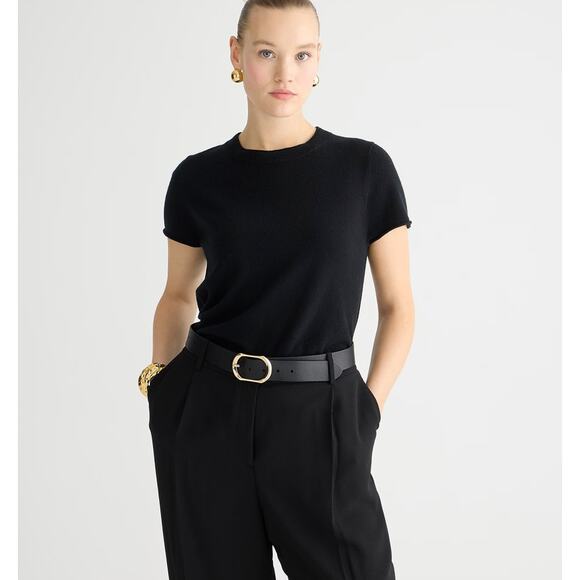 J.Crew Cashmere Relaxed Fit Sweater T-Shirt WMNS XL Black Crew Neck Short Sleeve - Picture 1 of 6